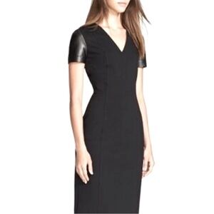 Bailey 44 Faux Leather Sleeves Black Sheath Dress Small